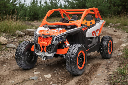 Can-Am Maverick 24V Ride-On UTV – Orange White 2-Seater
200W Brushless Motor UTV for Kids – Front View
24V Ride-On UTV with Remote and Suspension
Dual-Seater Kids UTV – Red White Can-Am Style
Can-Am Maverick Ride-On with Off-Road Tires for Kids