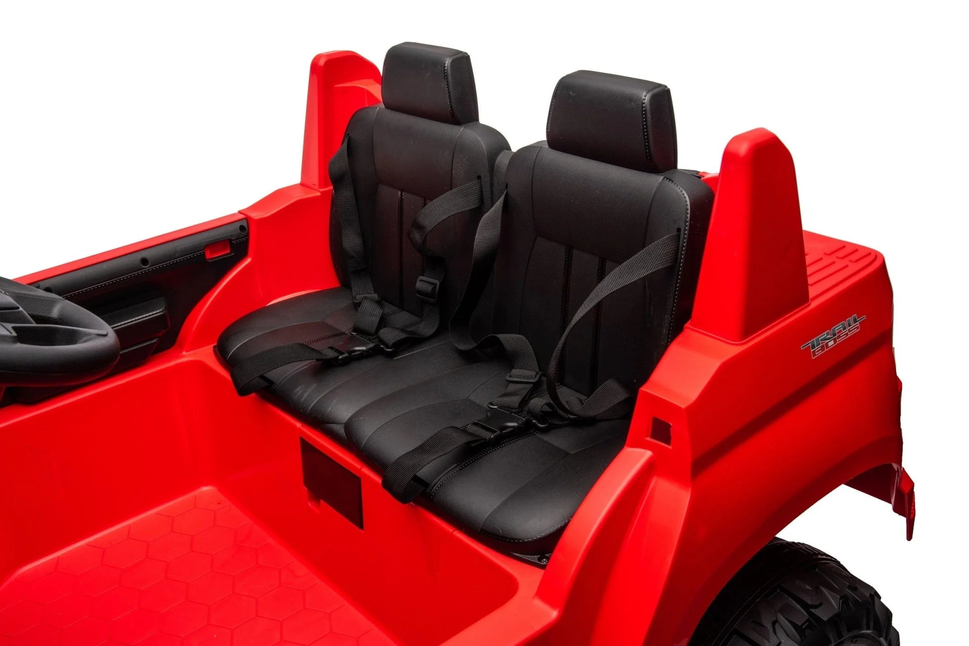 Red Chevrolet ride-on pickup truck for kids with open doors

Front view of Chevrolet kids ride-on with LED lights

Side view of red 24V Chevrolet electric truck toy

Remote-controlled kids electric pickup truck in red

Ride-on truck with Bluetooth and leather seating for children