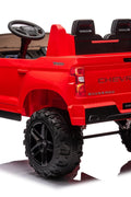 Red Chevrolet ride-on pickup truck for kids with open doors

Front view of Chevrolet kids ride-on with LED lights

Side view of red 24V Chevrolet electric truck toy

Remote-controlled kids electric pickup truck in red

Ride-on truck with Bluetooth and leather seating for children