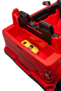 Red Chevrolet ride-on pickup truck for kids with open doors

Front view of Chevrolet kids ride-on with LED lights

Side view of red 24V Chevrolet electric truck toy

Remote-controlled kids electric pickup truck in red

Ride-on truck with Bluetooth and leather seating for children