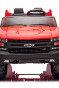 Red Chevrolet ride-on pickup truck for kids with open doors

Front view of Chevrolet kids ride-on with LED lights

Side view of red 24V Chevrolet electric truck toy

Remote-controlled kids electric pickup truck in red

Ride-on truck with Bluetooth and leather seating for children