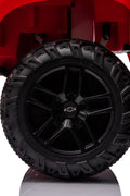 Red Chevrolet ride-on pickup truck for kids with open doors

Front view of Chevrolet kids ride-on with LED lights

Side view of red 24V Chevrolet electric truck toy

Remote-controlled kids electric pickup truck in red

Ride-on truck with Bluetooth and leather seating for children