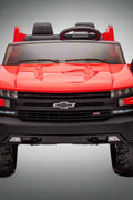 Red Chevrolet ride-on pickup truck for kids with open doors

Front view of Chevrolet kids ride-on with LED lights

Side view of red 24V Chevrolet electric truck toy

Remote-controlled kids electric pickup truck in red

Ride-on truck with Bluetooth and leather seating for children