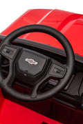 Red Chevrolet ride-on pickup truck for kids with open doors

Front view of Chevrolet kids ride-on with LED lights

Side view of red 24V Chevrolet electric truck toy

Remote-controlled kids electric pickup truck in red

Ride-on truck with Bluetooth and leather seating for children