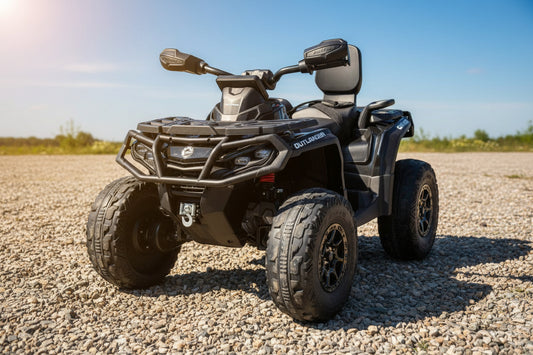Black Can-Am kids ride-on ATV with LED lights

Side view of Can-Am 24V ATV toy with two seats

Front view of Can-Am Outlander kids ride-on ATV

Kids electric ATV with rugged tires and suspension

Dual-seat ride-on ATV for kids with Bluetooth and LED

