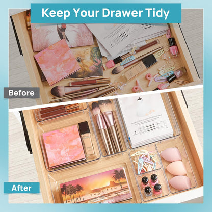 Custom Drawer Layouts Using 25-Piece Clear Plastic Organizer Set