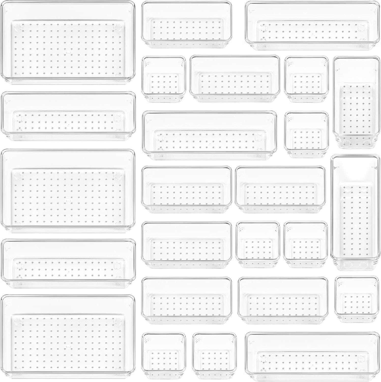 25-Piece Clear Drawer Organizer Set for Makeup, Office, and Kitchen Storage