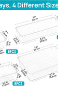 Size Chart of Plastic Vanity Storage Bins with 25 Clear Pieces