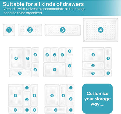 Stackable and Customizable Clear Drawer Storage Bins for Office and Home