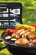 “Complete 25-piece BBQ tool set in stainless steel with case”
• “Outdoor grill tools set with spatula, tongs, fork, and accessories”
• “Camping BBQ kit tools for outdoor grilling”