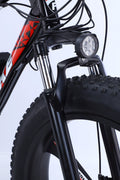 26 inch electric fat tire e-bike with 500W motor and disc brakes
Side view of black all-terrain e-bike with oversized tires
Removable 48V lithium battery on mountain fat tire e-bike
Close-up of rear hub motor and gear system on electric bike
Electric trail bike designed for snow, sand, and rugged terrain
Urban and off-road ready fat tire e-bike with aluminum frame