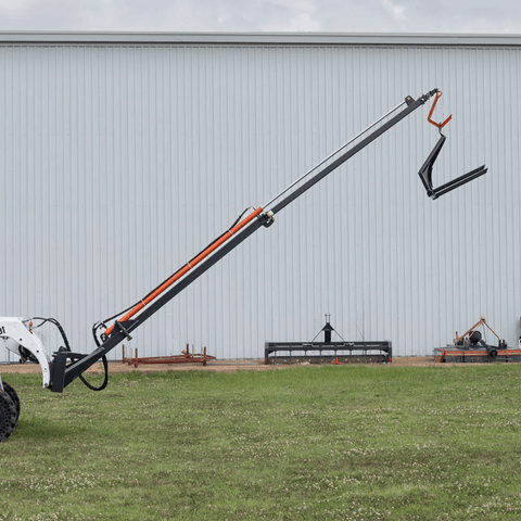 26 FT Telescoping Hydraulic Truss Boom for Skid Steer
Skid Steer Crane Arm Lifting Beam
Truss Boom Fully Extended
Close-up of Hydraulic Truss Boom Cylinders
Heavy-Duty Skid Steer Boom with Safety Valve System