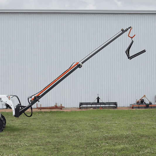 26 FT Telescoping Hydraulic Truss Boom for Skid Steer
Skid Steer Crane Arm Lifting Beam
Truss Boom Fully Extended
Close-up of Hydraulic Truss Boom Cylinders
Heavy-Duty Skid Steer Boom with Safety Valve System
