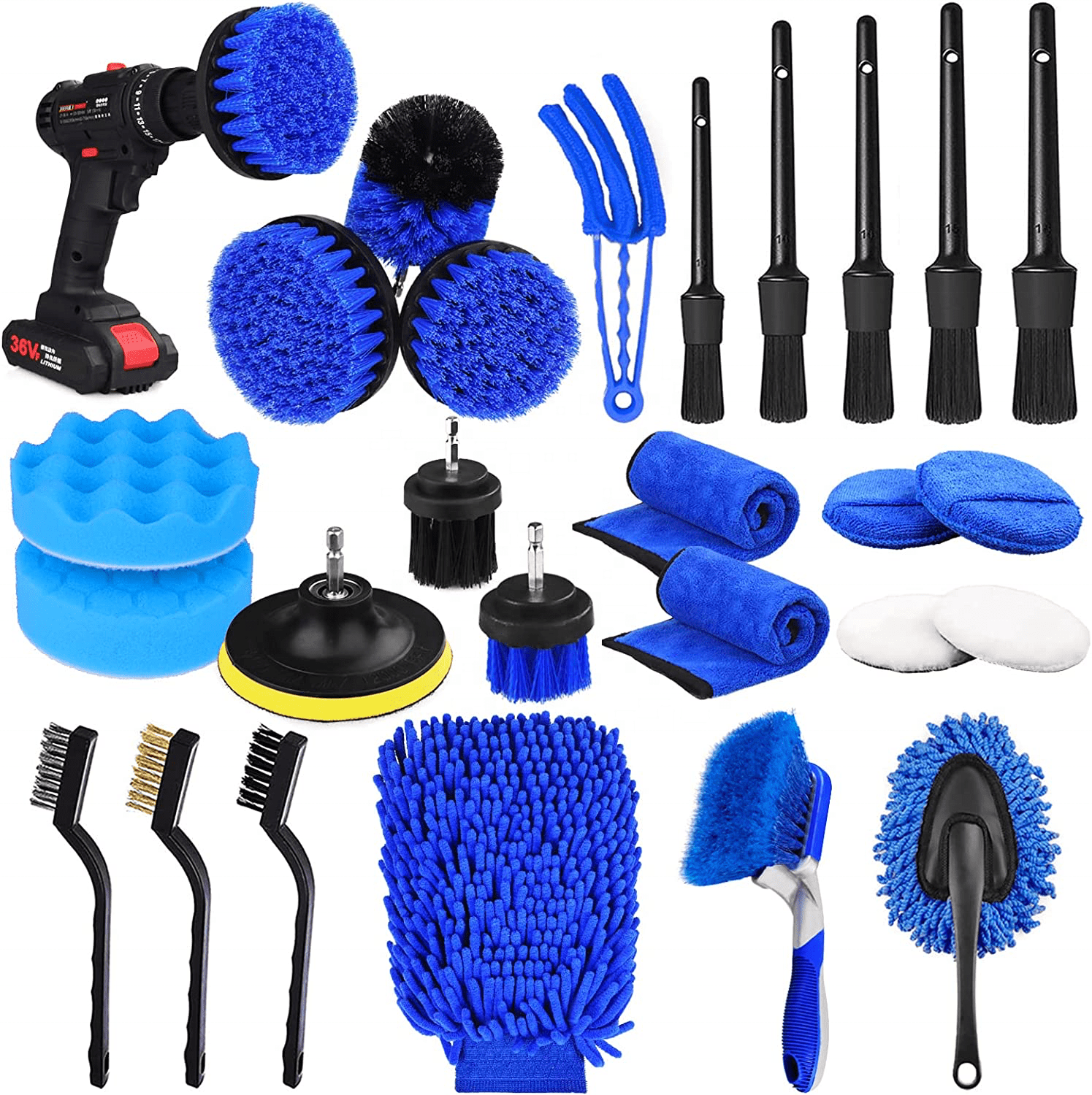 New 26 PCS Car Detailing Brush Set Auto Detailing Kit with Buffing Sponges 26PDB - with | Sold by Uncle Wiener's Wholesale