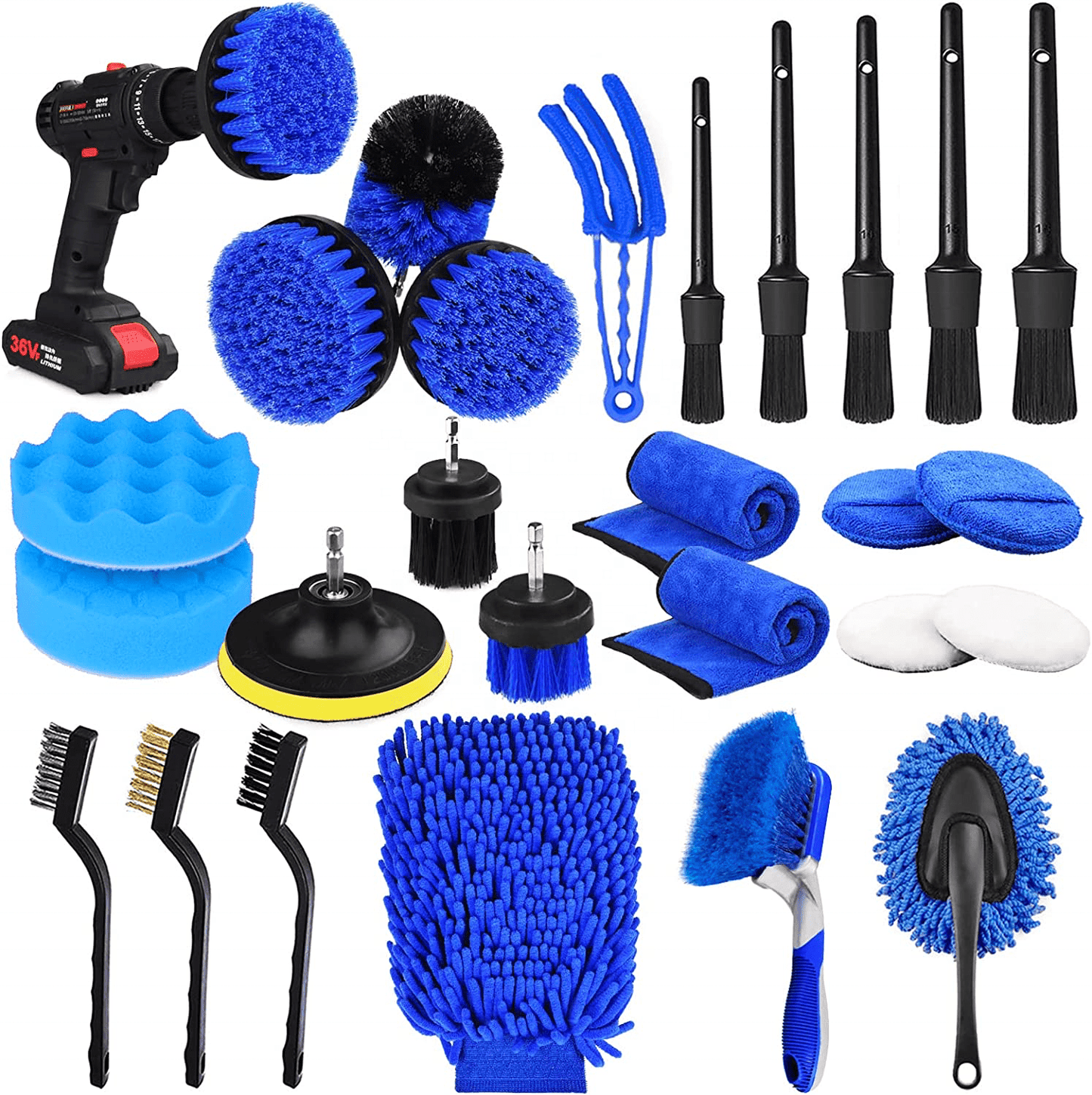 New 26 PCS Car Detailing Brush Set Auto Detailing Kit with Buffing Sponges 26PDB - with | Sold by Uncle Wiener's Wholesale