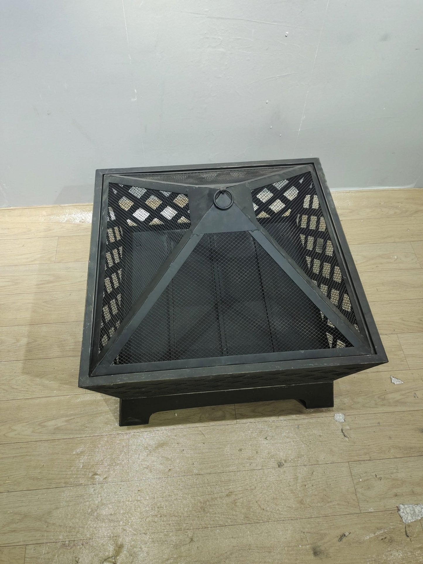 New 26" Square Firepit with Antique Bronze Finish & Spark Guard – Embossed Design | SKU: XY0616 - with | Sold by Uncle Wiener's Wholesale