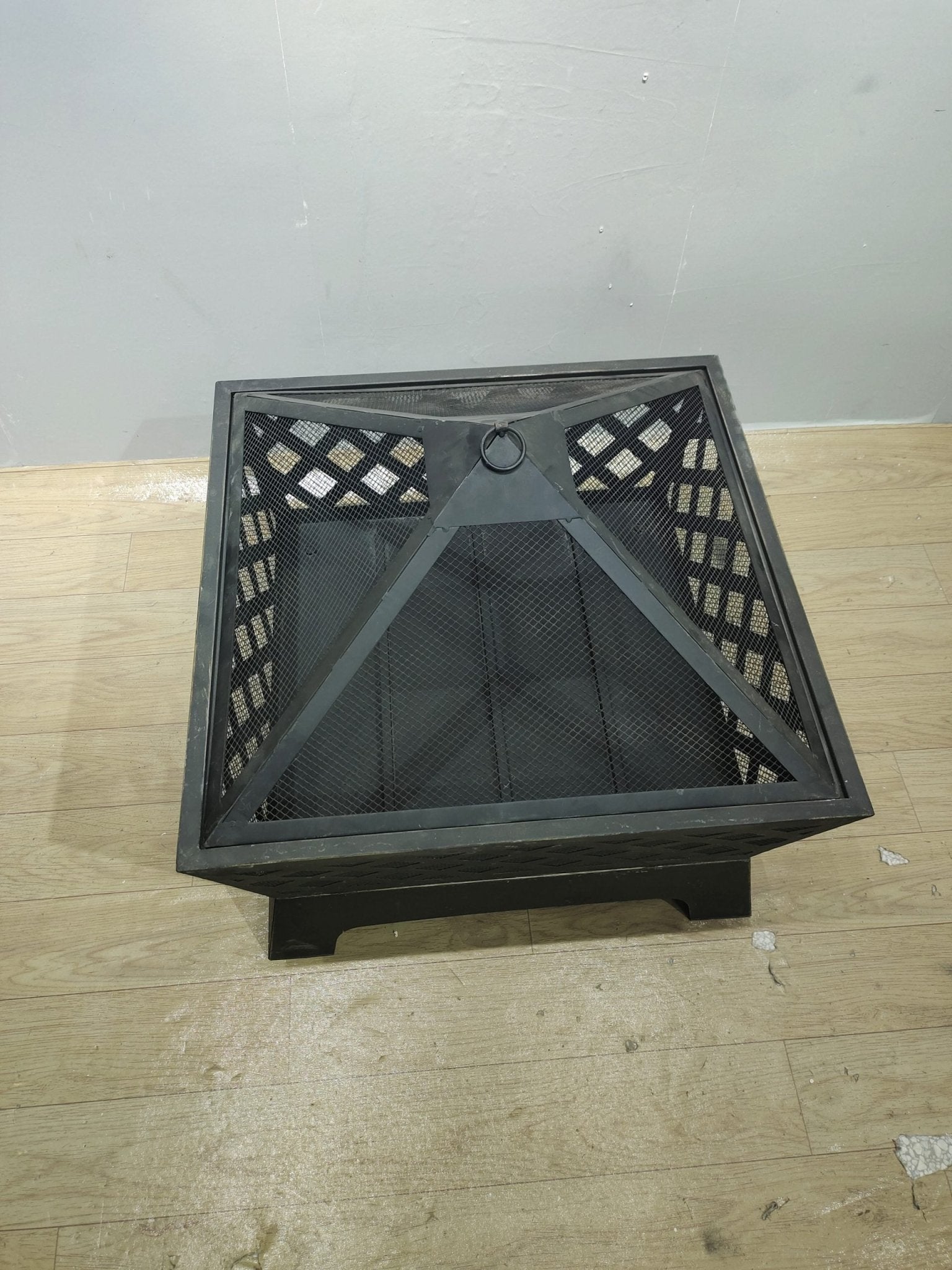 New 26" Square Firepit with Antique Bronze Finish & Spark Guard – Embossed Design | SKU: XY0616 - with | Sold by Uncle Wiener's Wholesale