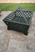 New 26" Square Firepit with Antique Bronze Finish & Spark Guard – Embossed Design | SKU: XY0616 - with | Sold by Uncle Wiener's Wholesale