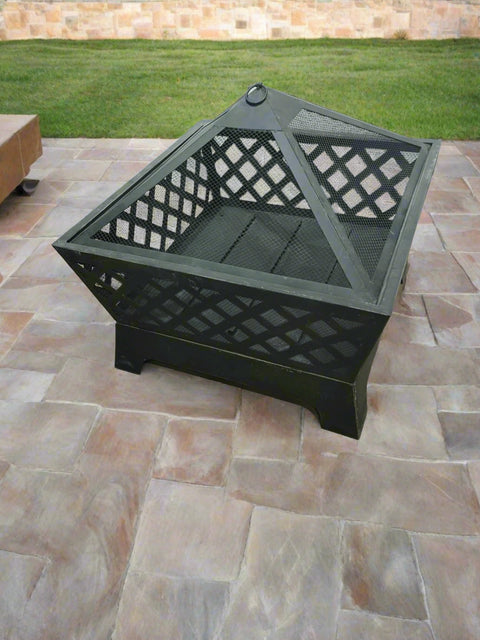 New 26" Square Firepit with Antique Bronze Finish & Spark Guard – Embossed Design | SKU: XY0616 - with | Sold by Uncle Wiener's Wholesale