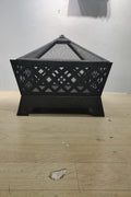 New 26" Square Firepit with Antique Bronze Finish & Spark Guard – Embossed Design | SKU: XY0616 - with | Sold by Uncle Wiener's Wholesale