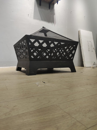 New 26" Square Firepit with Antique Bronze Finish & Spark Guard – Embossed Design | SKU: XY0616 - with | Sold by Uncle Wiener's Wholesale