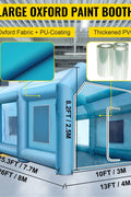 Inflatable car paint spray booth 26x13x10 ft exterior view
Interior view of inflatable paint booth with partition wall
Blue portable spray booth with two blowers and windows
Dust-free mobile painting tent setup for automotive use
Folded and inflated stages of an inflatable paint booth