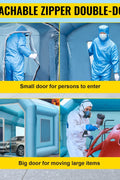Inflatable car paint spray booth 26x13x10 ft exterior view
Interior view of inflatable paint booth with partition wall
Blue portable spray booth with two blowers and windows
Dust-free mobile painting tent setup for automotive use
Folded and inflated stages of an inflatable paint booth