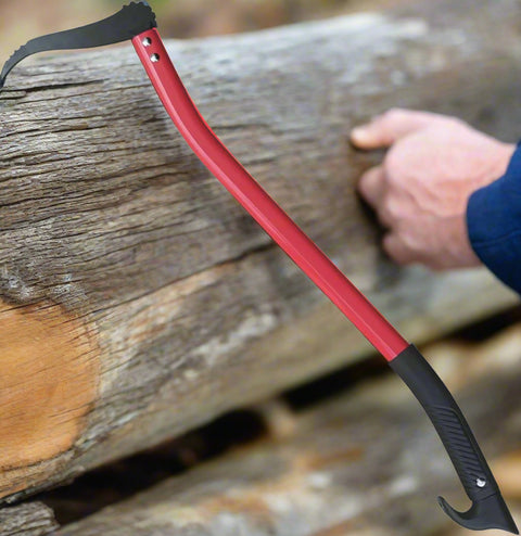 28-inch red-handled hookaroon log lifting tool
Close-up of boron steel hook with toothed edge
Person lifting firewood using ergonomic hookaroon
Firewood tool with non-slip grip and curved hook
Log grabber tool for outdoor stacking and handling