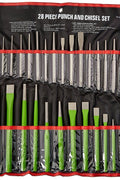 28 PC punch and chisel set with roll-up storage case
Heavy-duty tool kit with cold chisels and punches
Full punch and chisel tool set for auto and metalwork use