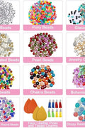 Jewelry making kit full set with pliers and beads

Jewelry tools and findings in plastic organizer

DIY jewelry accessories for crafting

Beads and charms assortment for bracelets

Jewelry-making supplies arranged in tiers

