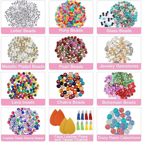 Jewelry making kit full set with pliers and beads

Jewelry tools and findings in plastic organizer

DIY jewelry accessories for crafting

Beads and charms assortment for bracelets

Jewelry-making supplies arranged in tiers

