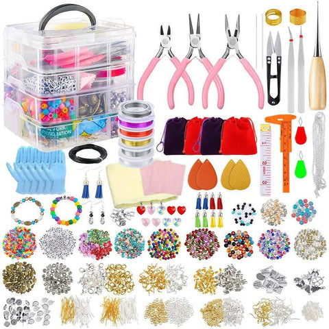 Jewelry making kit full set with pliers and beads

Jewelry tools and findings in plastic organizer

DIY jewelry accessories for crafting

Beads and charms assortment for bracelets

Jewelry-making supplies arranged in tiers

