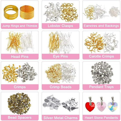 Jewelry making kit full set with pliers and beads

Jewelry tools and findings in plastic organizer

DIY jewelry accessories for crafting

Beads and charms assortment for bracelets

Jewelry-making supplies arranged in tiers

