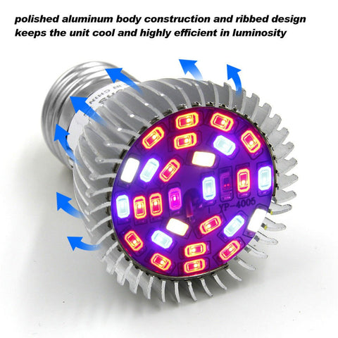 28W LED grow light bulb for indoor plant growth
Full spectrum E27 grow lamp emitting purple light
Hydroponic LED bulb with red blue white UV IR chips
Energy-efficient grow light for seedling and flowering
LED grow light with E27 base and cooling shell