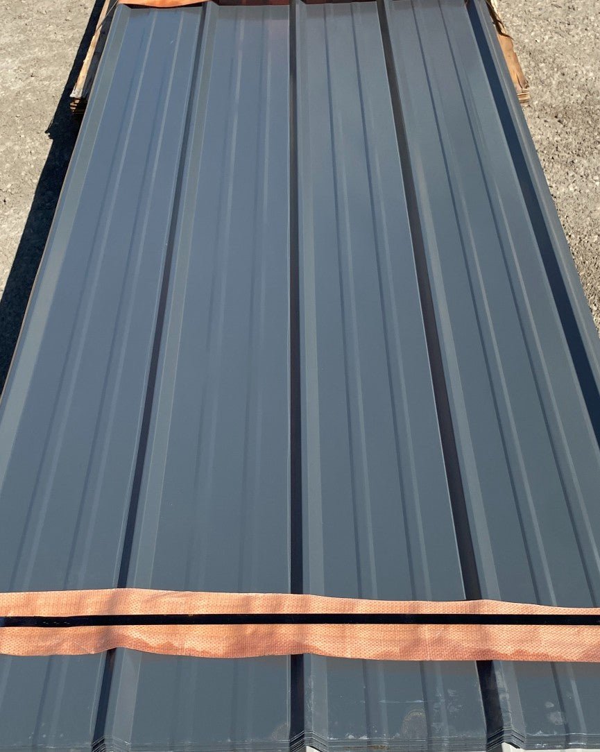 29-gauge steel siding panels in silver finish – side view
Close-up of red metal siding with smooth weather-resistant finish
Full stack of steel siding panels in multiple lengths
29-gauge corrugated siding installed on an exterior wall
Brown, white, and gray siding panel color options for metal exterior
Long 20ft steel panel view – suitable for barn or home