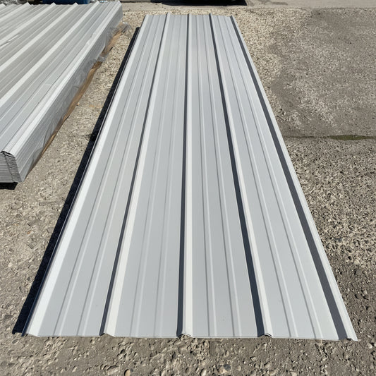 29-gauge steel siding panels in silver finish – side view
Close-up of red metal siding with smooth weather-resistant finish
Full stack of steel siding panels in multiple lengths
29-gauge corrugated siding installed on an exterior wall
Brown, white, and gray siding panel color options for metal exterior
Long 20ft steel panel view – suitable for barn or home