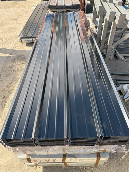 29-gauge steel siding panels in silver finish – side view
Close-up of red metal siding with smooth weather-resistant finish
Full stack of steel siding panels in multiple lengths
29-gauge corrugated siding installed on an exterior wall
Brown, white, and gray siding panel color options for metal exterior
Long 20ft steel panel view – suitable for barn or home