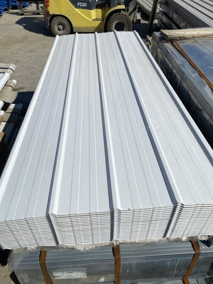 29-gauge steel siding panels in silver finish – side view
Close-up of red metal siding with smooth weather-resistant finish
Full stack of steel siding panels in multiple lengths
29-gauge corrugated siding installed on an exterior wall
Brown, white, and gray siding panel color options for metal exterior
Long 20ft steel panel view – suitable for barn or home