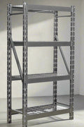 Compact gray 3-shelf steel rack, ideal for small garage spaces