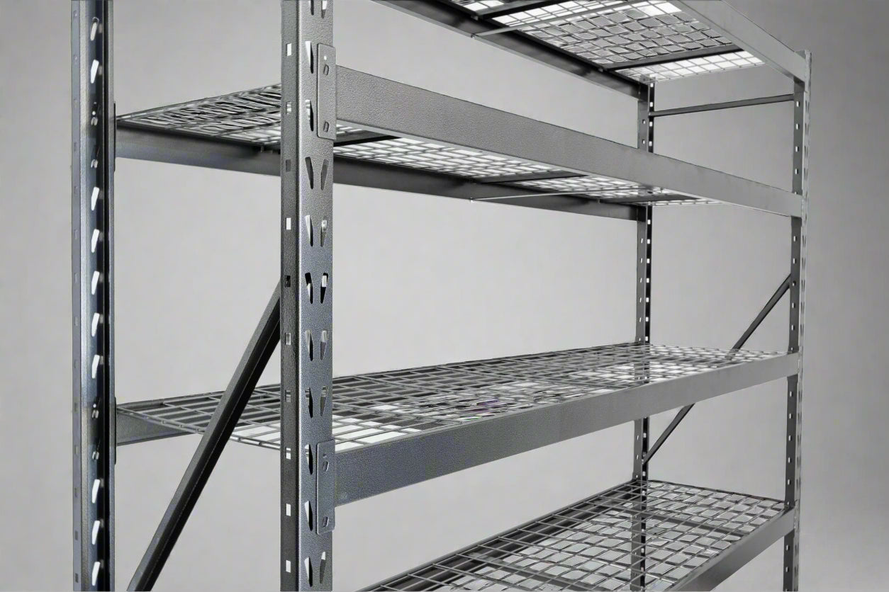 Black 5-tier steel utility rack for garage or warehouse use