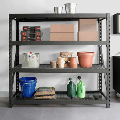 4-shelf gray steel garage rack, boltless design, freestanding