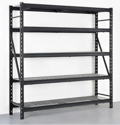 Black 5-tier steel utility rack for garage or warehouse use