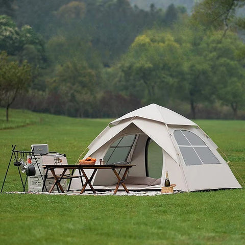 3–4 person waterproof dome tent with windows in outdoor field
Easy setup beige family camping tent with double doors
Pop-up hiking tent with mesh ventilation for backpacking trips
Lightweight dome tent ideal for spontaneous camping