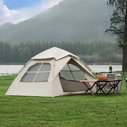 3–4 person waterproof dome tent with windows in outdoor field
Easy setup beige family camping tent with double doors
Pop-up hiking tent with mesh ventilation for backpacking trips
Lightweight dome tent ideal for spontaneous camping