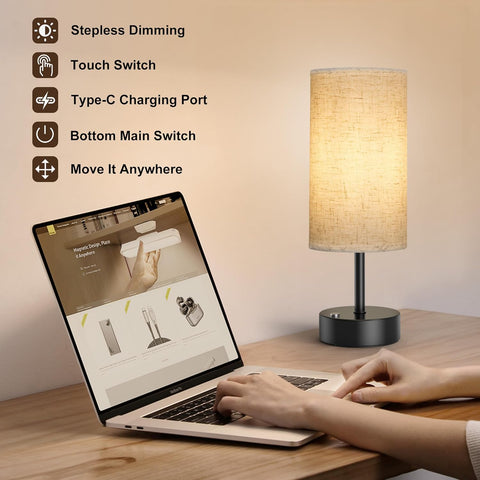 Modern Bedside Lamp with Pull Chain and LED Bulb Included