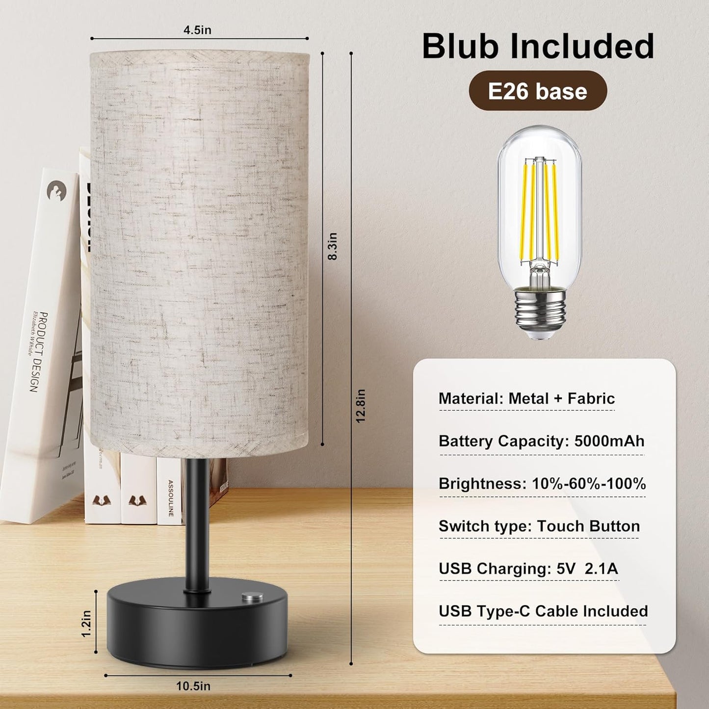 Minimalist LED Bedside Table Lamp with USB Charging for Modern Decor