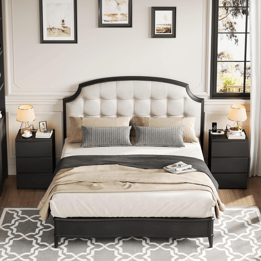 "Modern black 3 drawer dresser cabinet with USB charging station"

"White bedroom dresser cabinet with deep storage drawers"

"Bedroom scene with black 3 drawer storage chest"

"Minimalist white dresser cabinet for bedrooms"

"USB charging port feature on 3 drawer dresser cabinet"