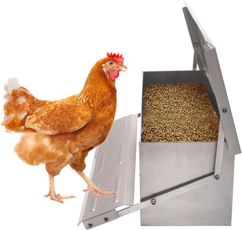 New 3 Ft Automatic Chicken Feeder – 22 lb / 10 kg Self - Opening Treadle Feeder for Poultry 823418 - with | Sold by Uncle Wiener's Wholesale