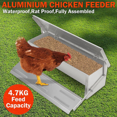 New 3 Ft Automatic Chicken Feeder – 22 lb / 10 kg Self - Opening Treadle Feeder for Poultry 823418 - with | Sold by Uncle Wiener's Wholesale