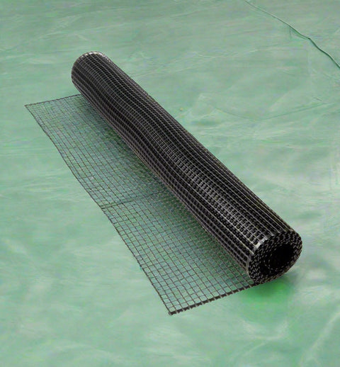 3x15 ft black plastic hardware net roll for garden fencing
Close-up of HDPE chew-proof plastic mesh grid 3/8 inch spacing
Plastic netting around vegetable garden raised beds
Black flexible mesh roll for chicken coops or pet fencing